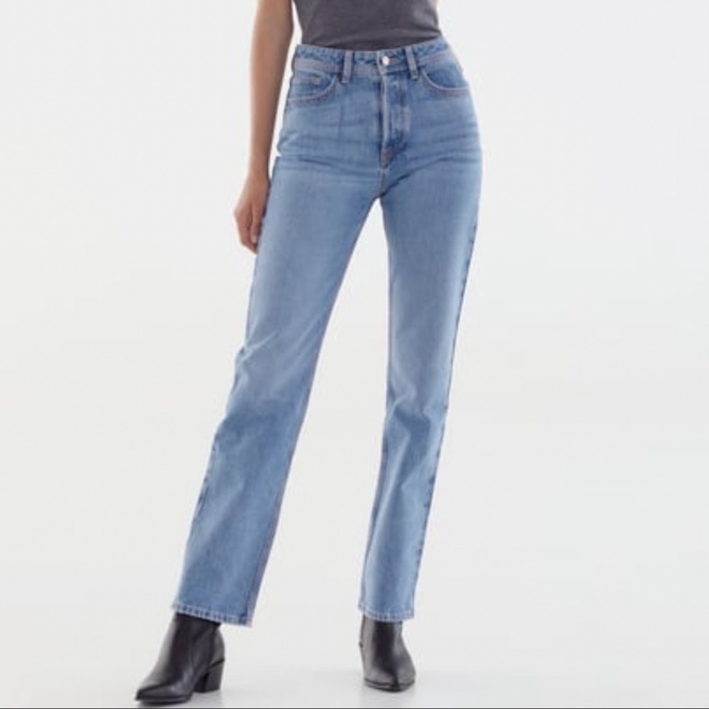 NWT ZARA Z1975 HIGH RISE STRAIGHT JEANS MID-BLUE